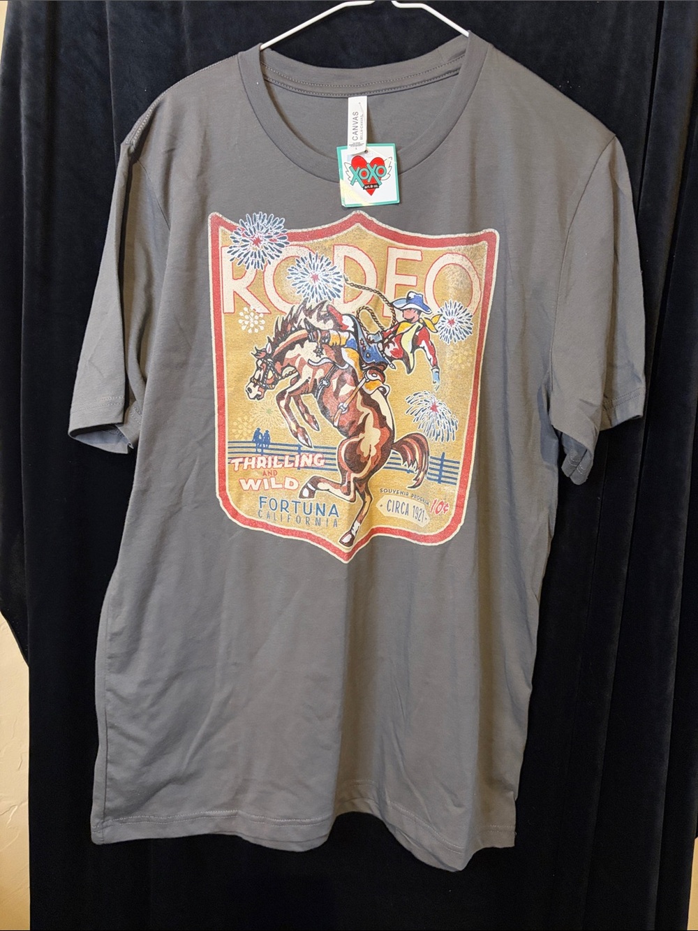 Bella Canvas Gray Rodeo Graphic Tee with Multicolor Print.  Pit2pit  21